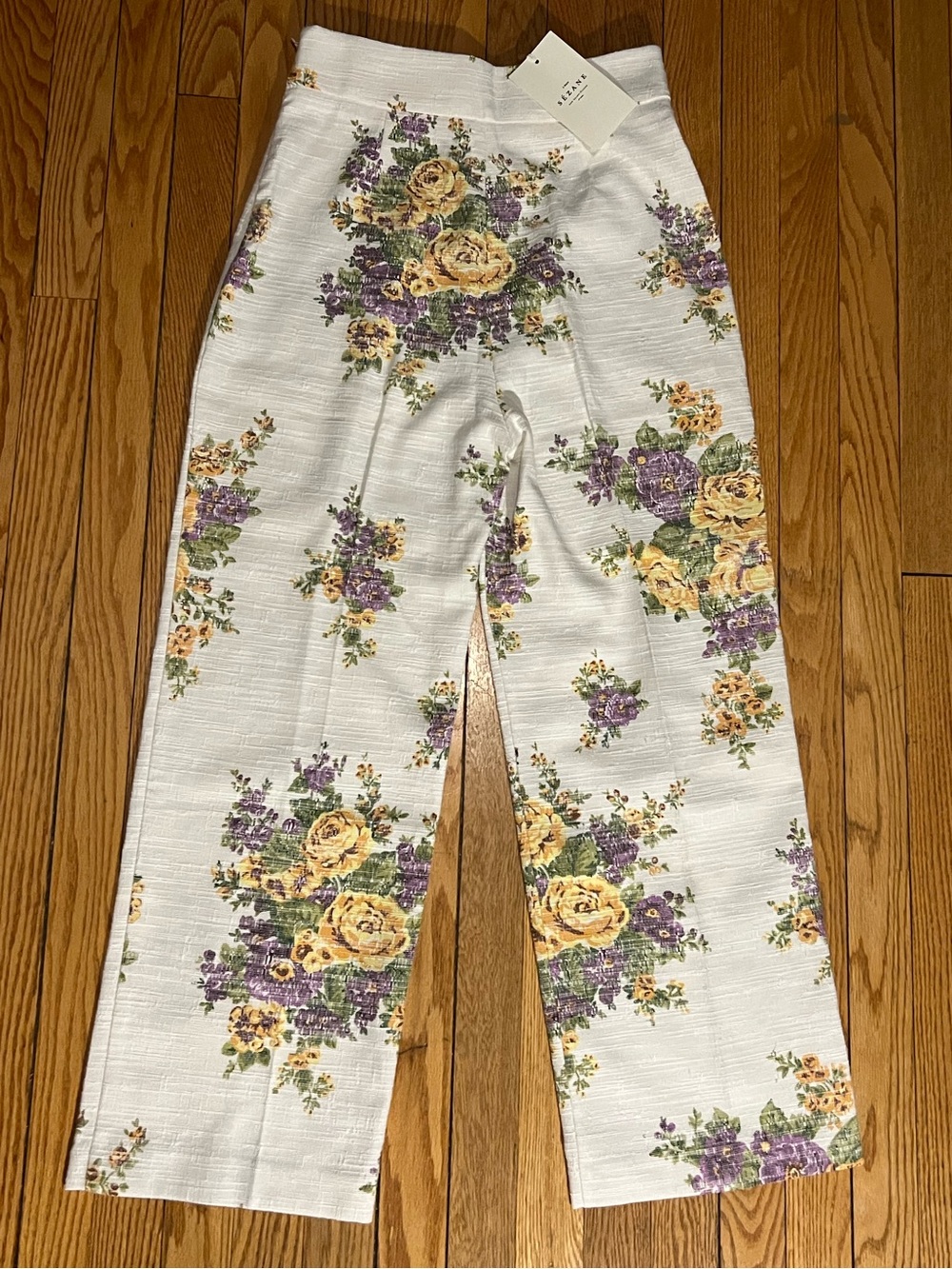 Sezane Cream Floral Wide Leg Pants with Green & Purple Accents NWT - Picture 4 of 4